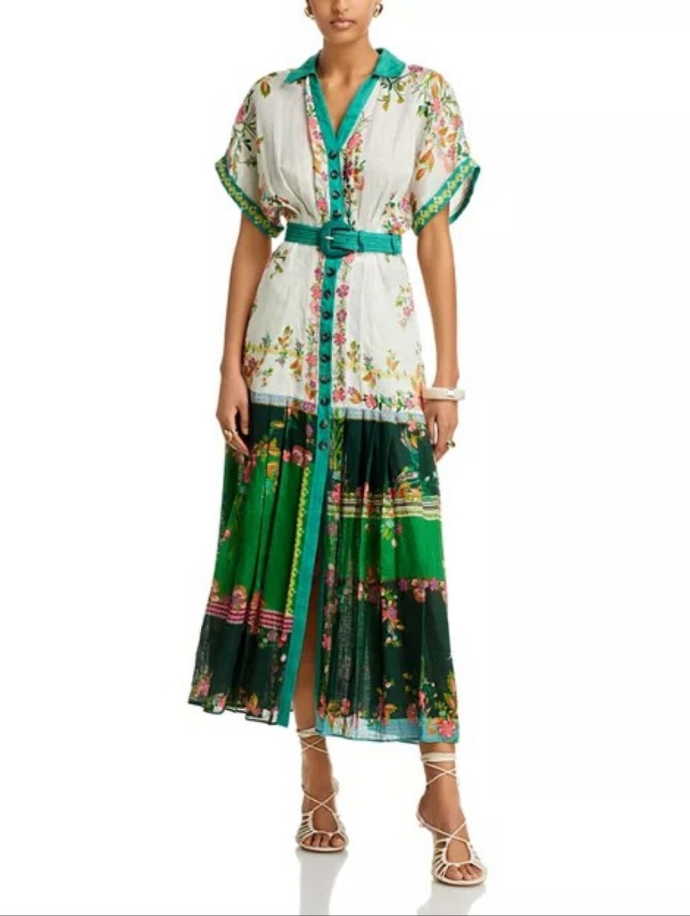 Saloni Riya B Dress in Zinnia‎ River US 2 / UK 6 NEW Green Belted
